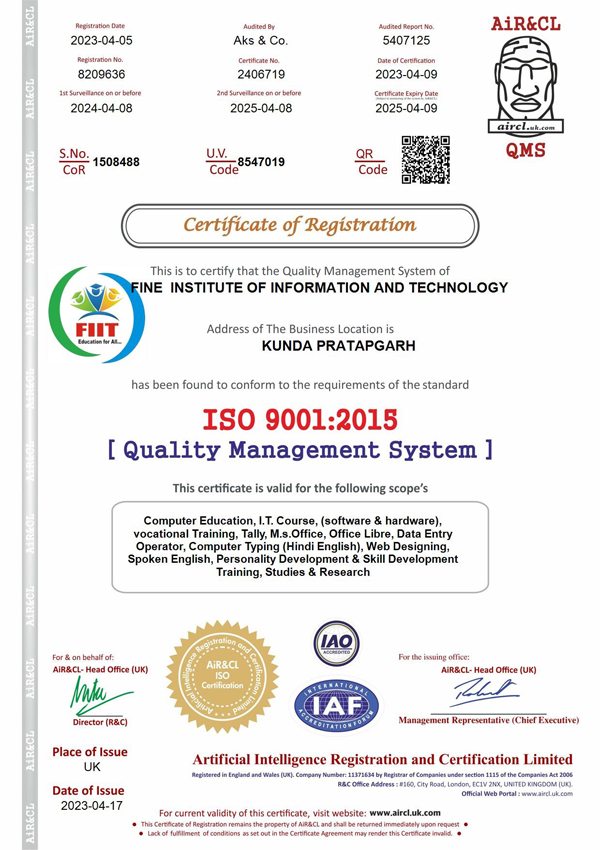 ISO 9001:2015 Certificate